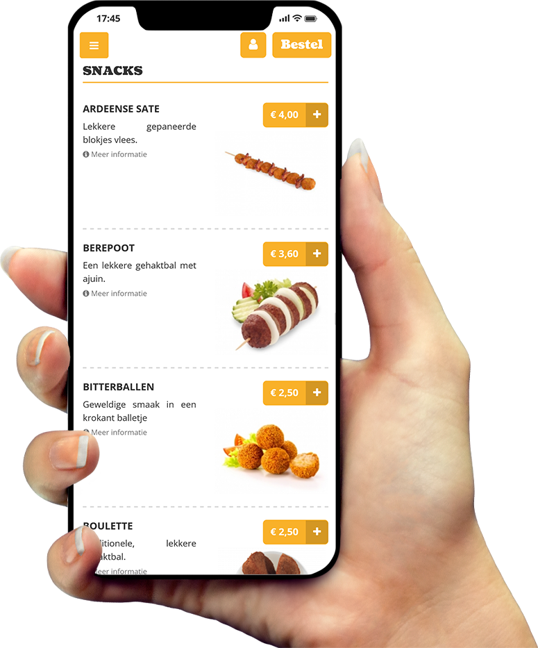 Voorbeeld van onze app op smartphone Voorbeeld van onze app op smartphone